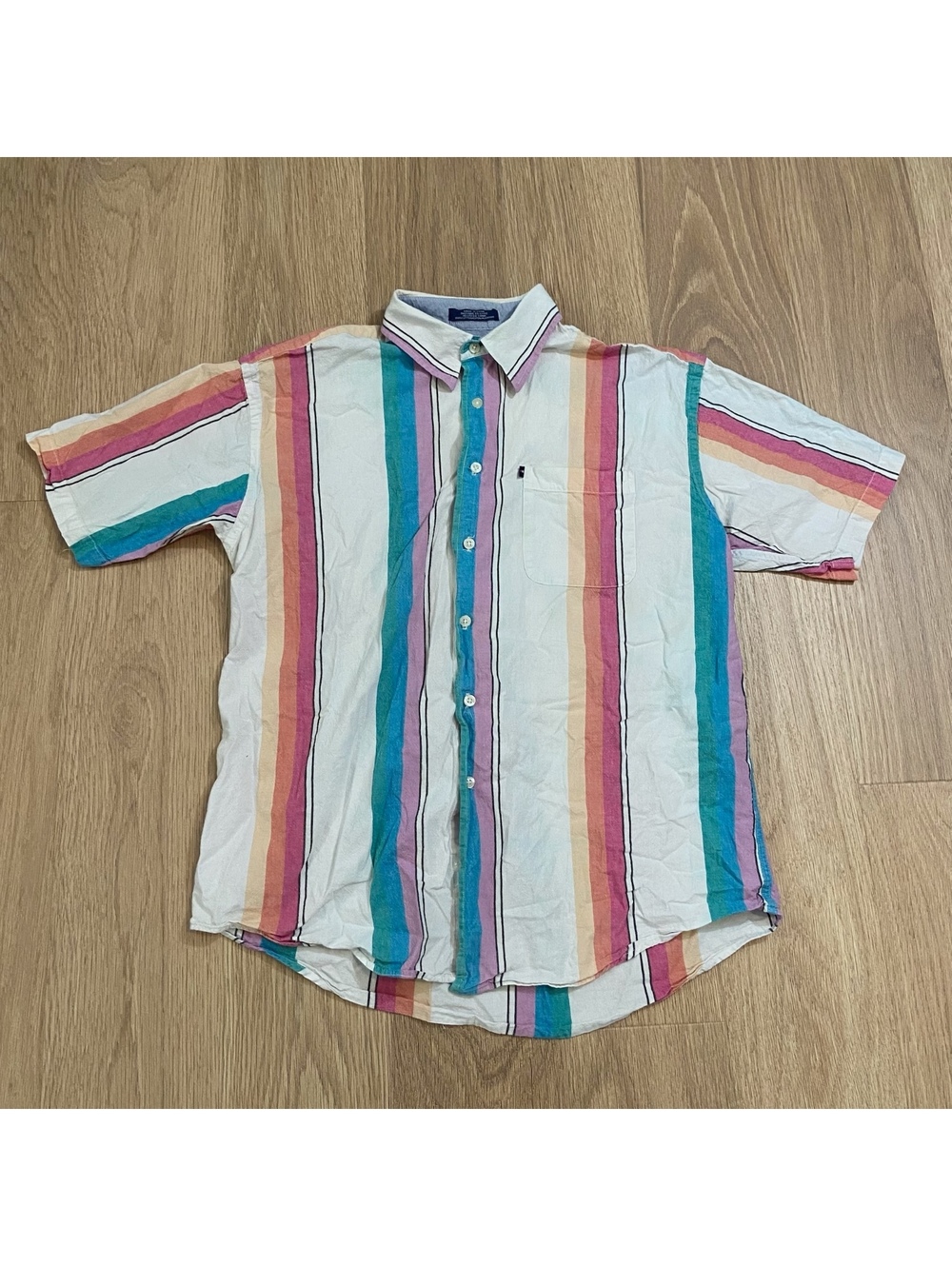 Tommy Hilfiger Men's Short Sleeve Striped Button-Up Shirt Large 100% Cotton